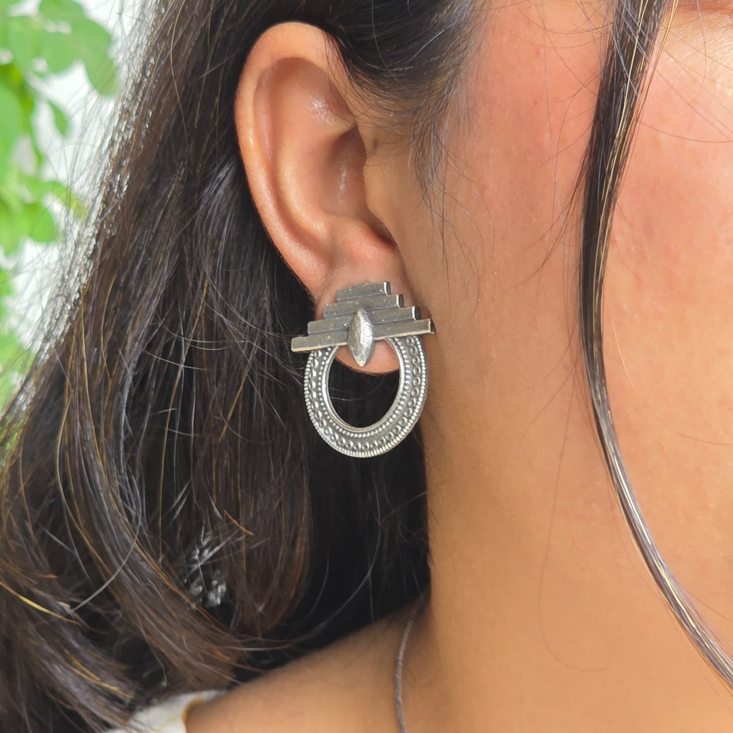 Naari Jewels Oxidized German Silver Circular Tribal Brass Studs Earrings for Women | Ethnic Traditional earrings