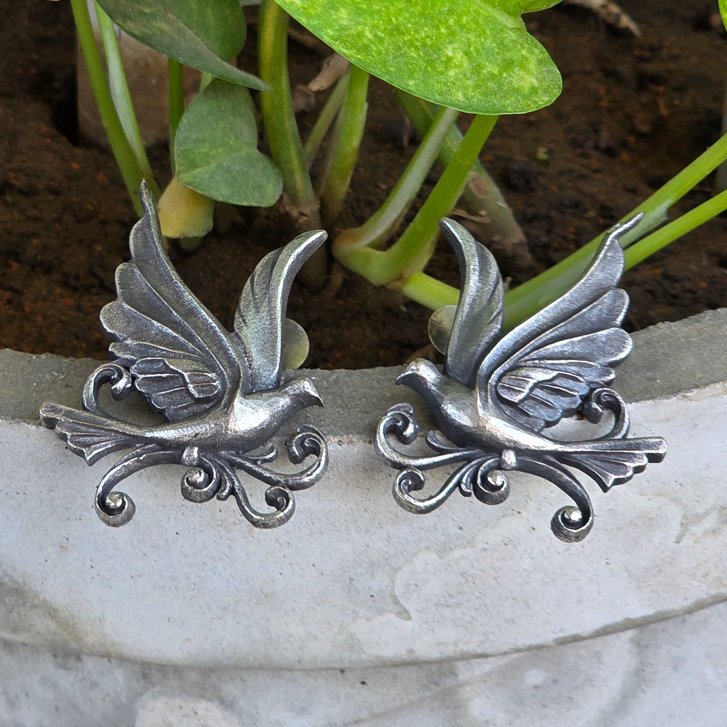 Naari Jewels Oxidized German Silver Flying Bird Brass Earrings | Vintage Nature Design for Women