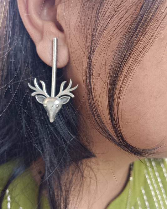 Naari Jewels Oxidized German Silver Deer Head Drop Earrings | Trendy Minimal Ethnic Jewelry for Women