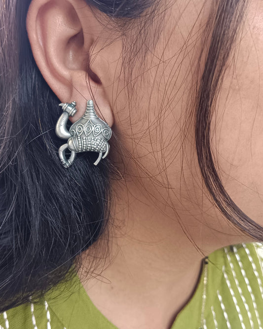 Naari Jewels Oxidized German Silver Camel Stud Earrings for Women