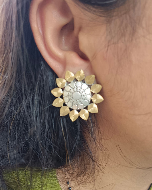 Naari Jewels Oxidized German Silver Sunflower Stud Earrings for Women