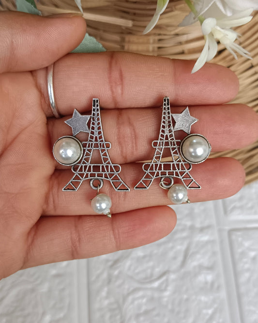 Naari Jewels Oxidized German Silver Eiffel Tower Stud Earrings for Women