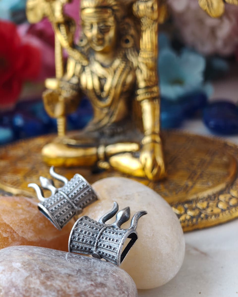 Naari Jewels Oxidized German Silver Shiv Damru Earrings