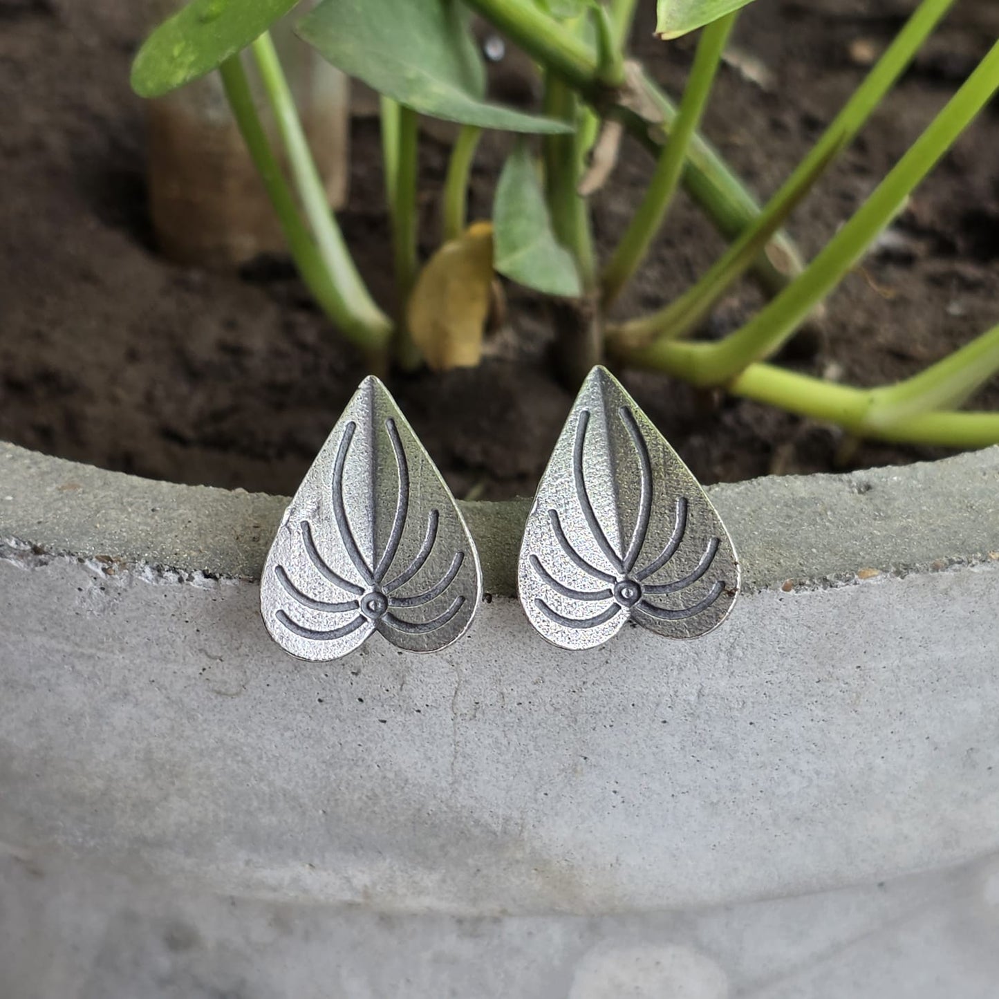 Naari Jewels Oxidized German Silver Betel Paan Leaf Design Stud Earrings | Ethnic Statement Jewelry for Women