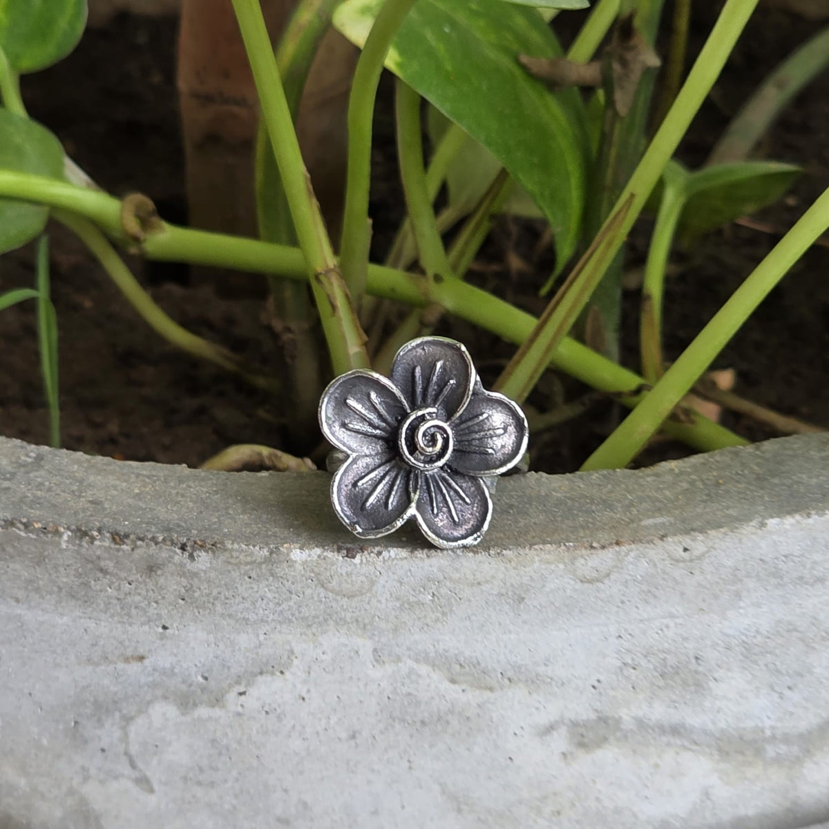 Naari Jewels Oxidized German Silver Rustic Flower Brass Rings | Ethnic Statement Jewelry for Women