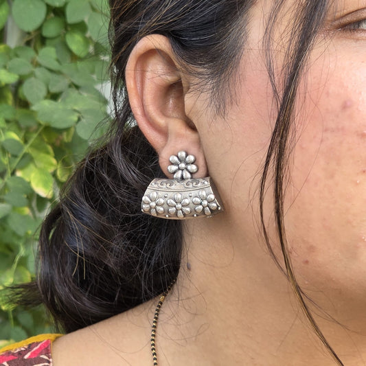 Naari Jewels Gulbahar Floral Statement Earrings For Women | German Silver Ethnic trendy Jewelry
