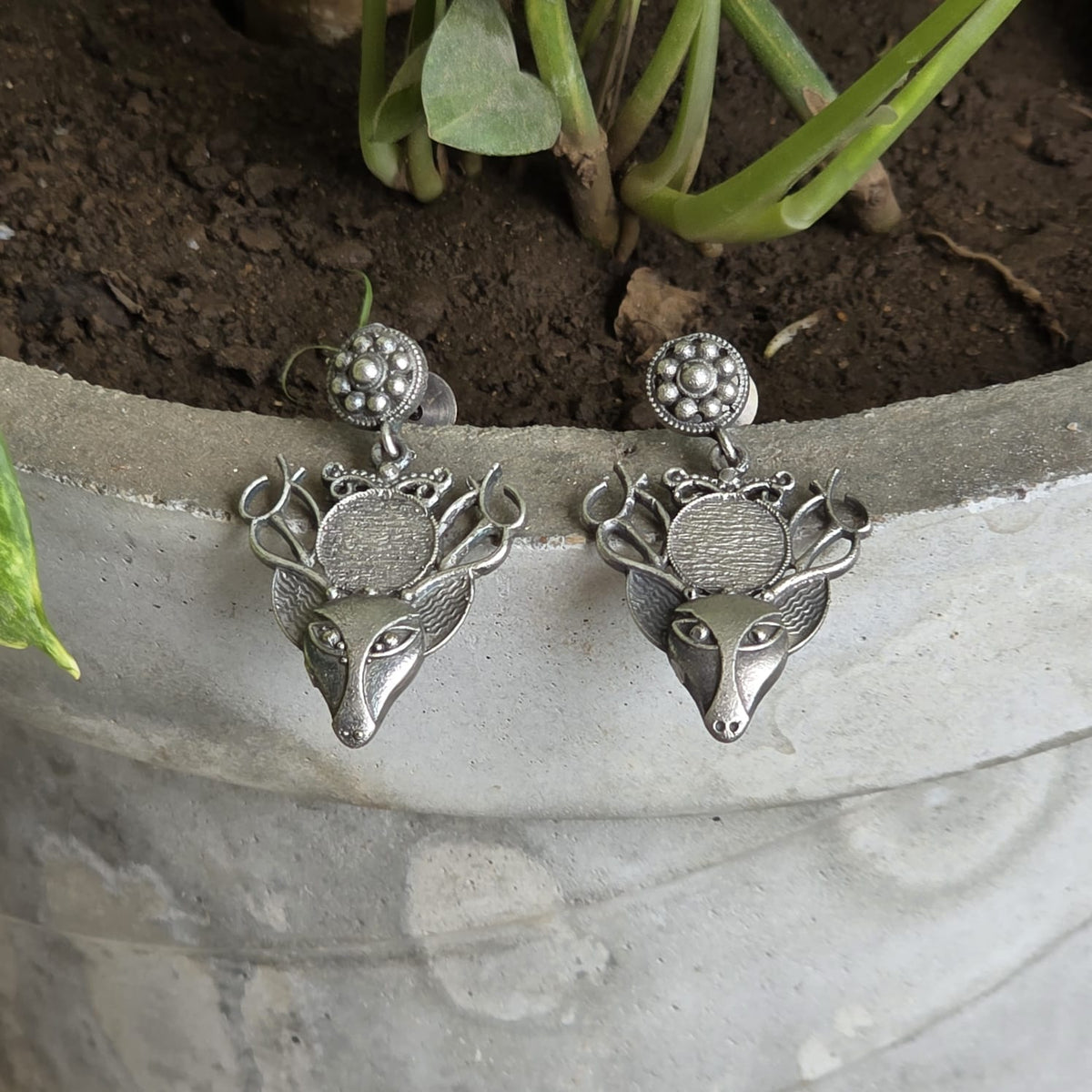 Naari Jewels German Silver Mriga Drop Earrings For Women