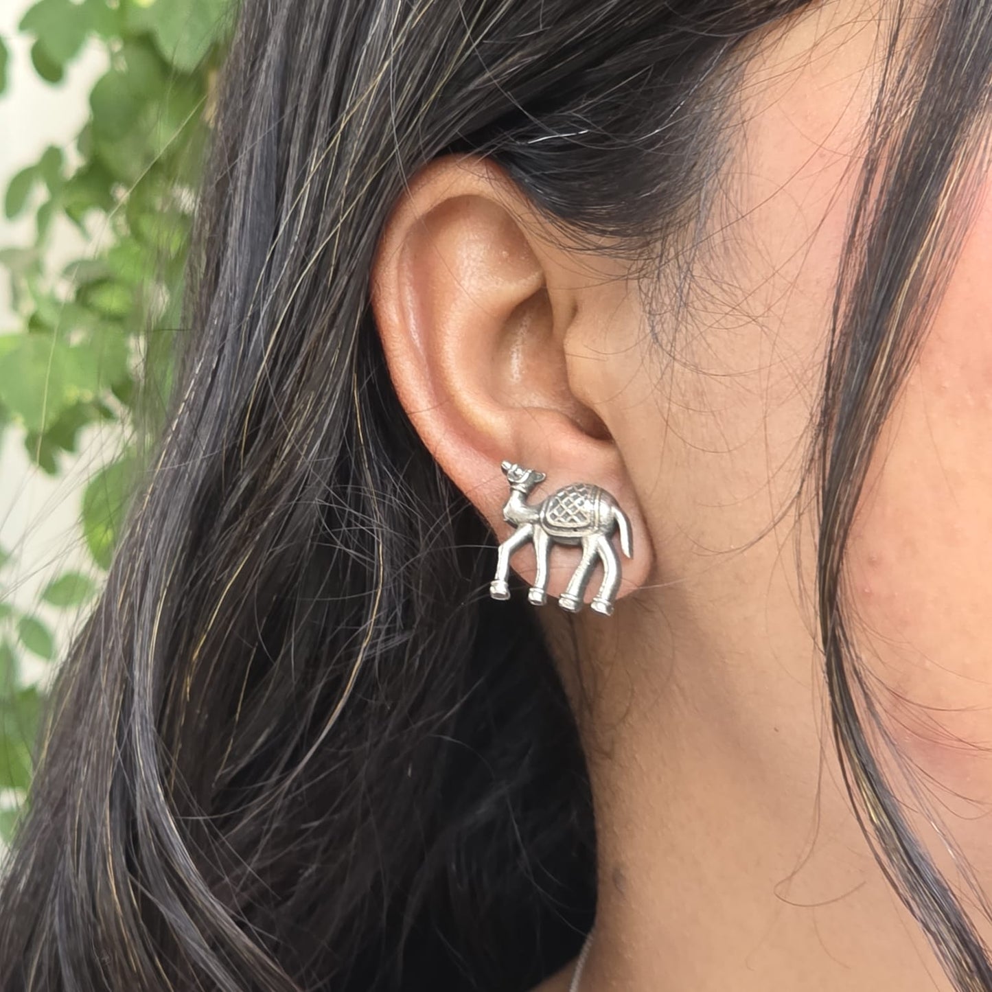 Naari Jewels Oxidized German Silver Rajasthani Ethnic Animal Camel Stud Earrings for Women