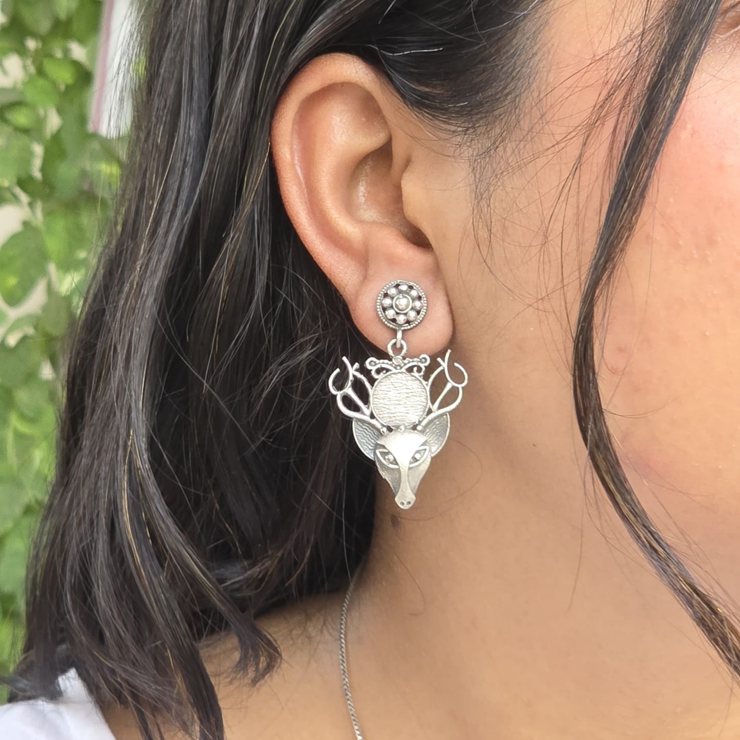 Naari Jewels Oxidized German Silver Mriga Drop Earrings
