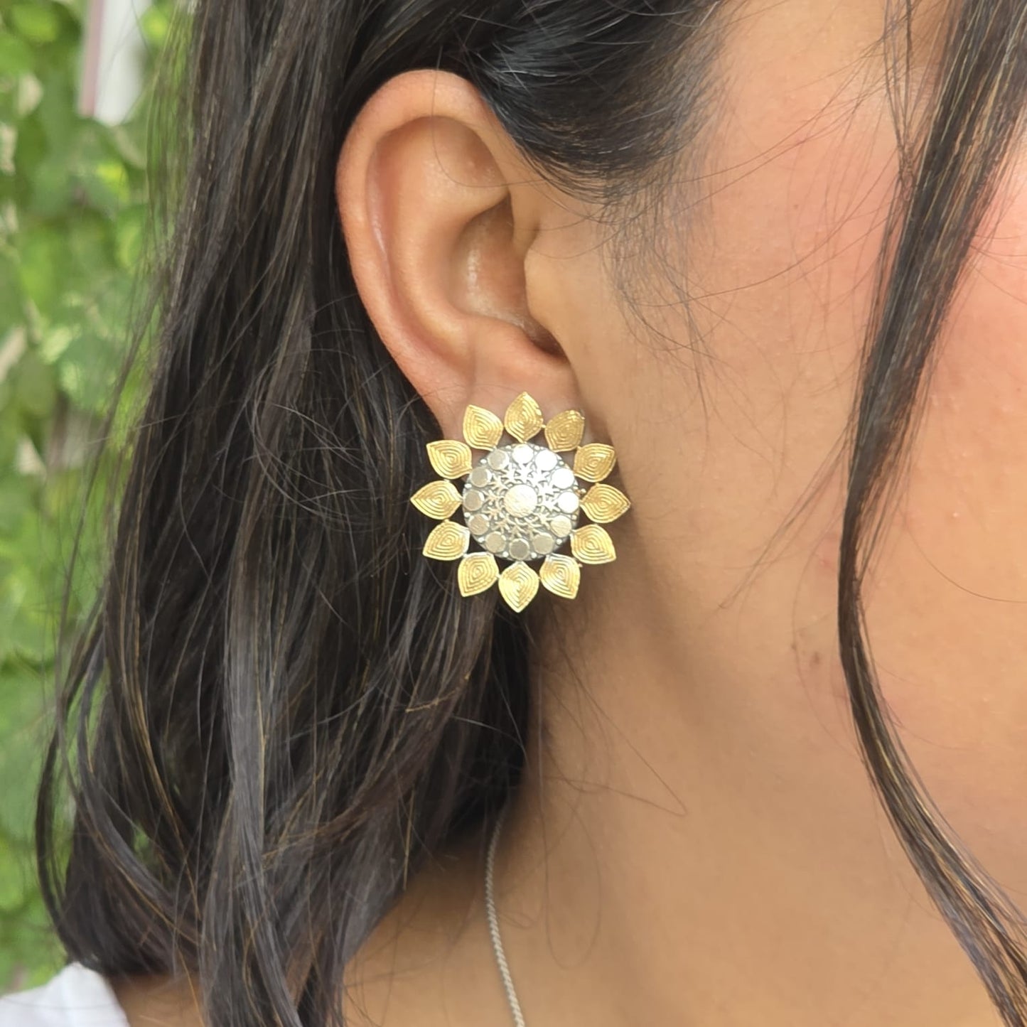 Naari Jewels Oxidized German Silver Sunflower Stud Earrings for Women