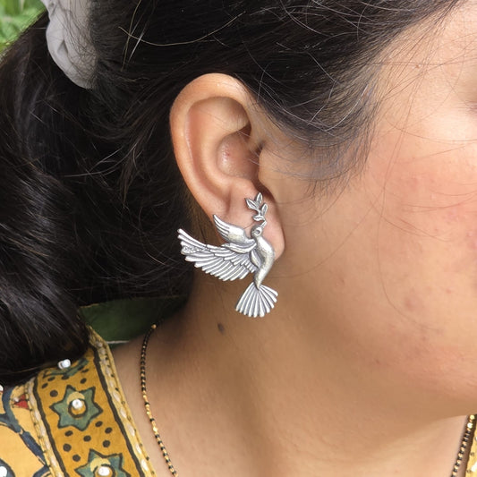 Naari Jewels Oxidized German Silver Nature Inspired Flying Bird Brass Earrings for Women