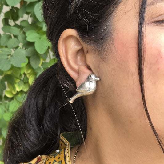 Naari Jewels Sparrow-Inspired Bird Oxidised German Silver Brass Earrings | Statement Stud Earrings for Women