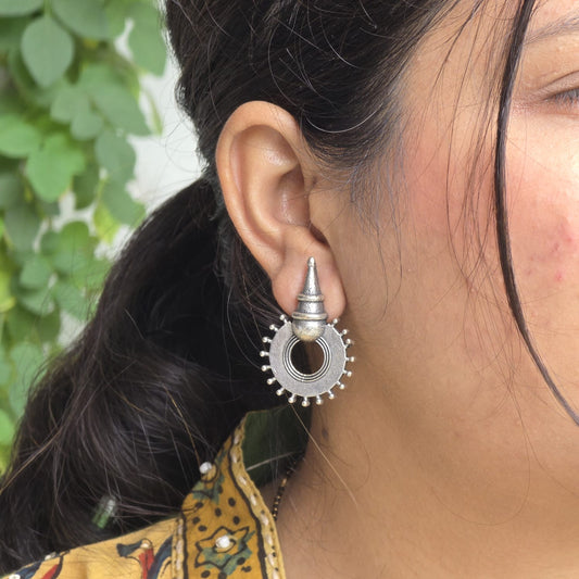 Naari Jewels Tribal Hoop Trendy Earrings | Geometric German Silver Statement Earrings for Women