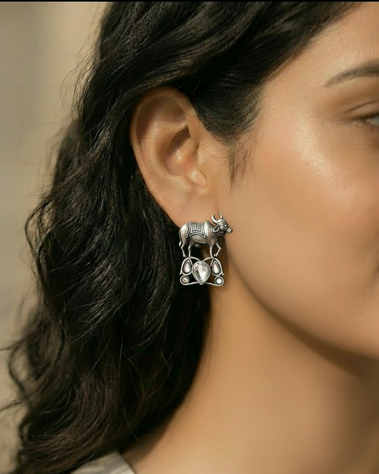 Naari Jewels Oxidized German Silver Kamdhenu Grace Studs Earrings