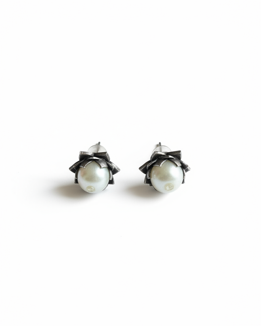 Naari Jewels Oxidized German Silver Classic Charm Pearl Studs Earrings