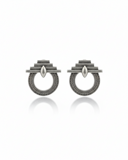 Naari Jewels Oxidized German Silver Circular Tribal Studs Earrings