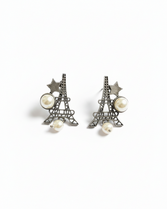 Naari Jewels Oxidized German Silver Eiffel Tower Stud Earrings for Women