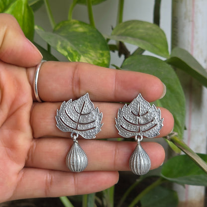 Naari Jewels Oxidized German Silver Vriksha Peepal Leaf Bead Drop Earrings