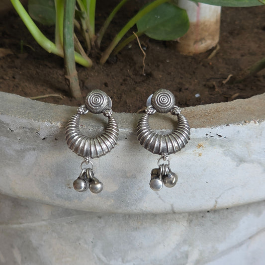Naari Jewels Oxidized German Silver Vintage Spiral Ghungroo Drop Earrings