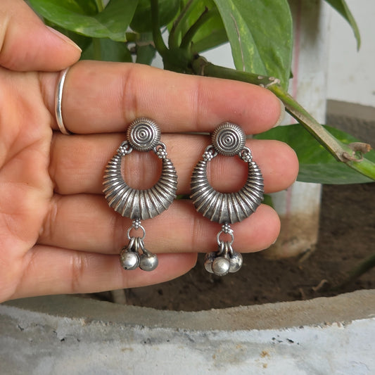 Naari Jewels Oxidized German Silver Vintage Spiral Ghungroo Drop Earrings