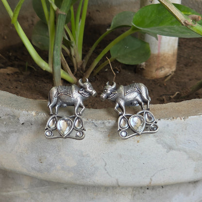 Naari Jewels Oxidized German Silver Kamdhenu Grace Studs Earrings