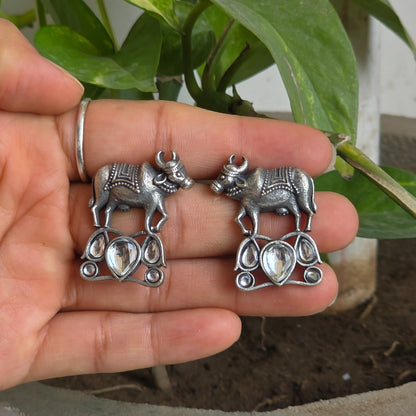 Naari Jewels Oxidized German Silver Kamdhenu Grace Studs Earrings