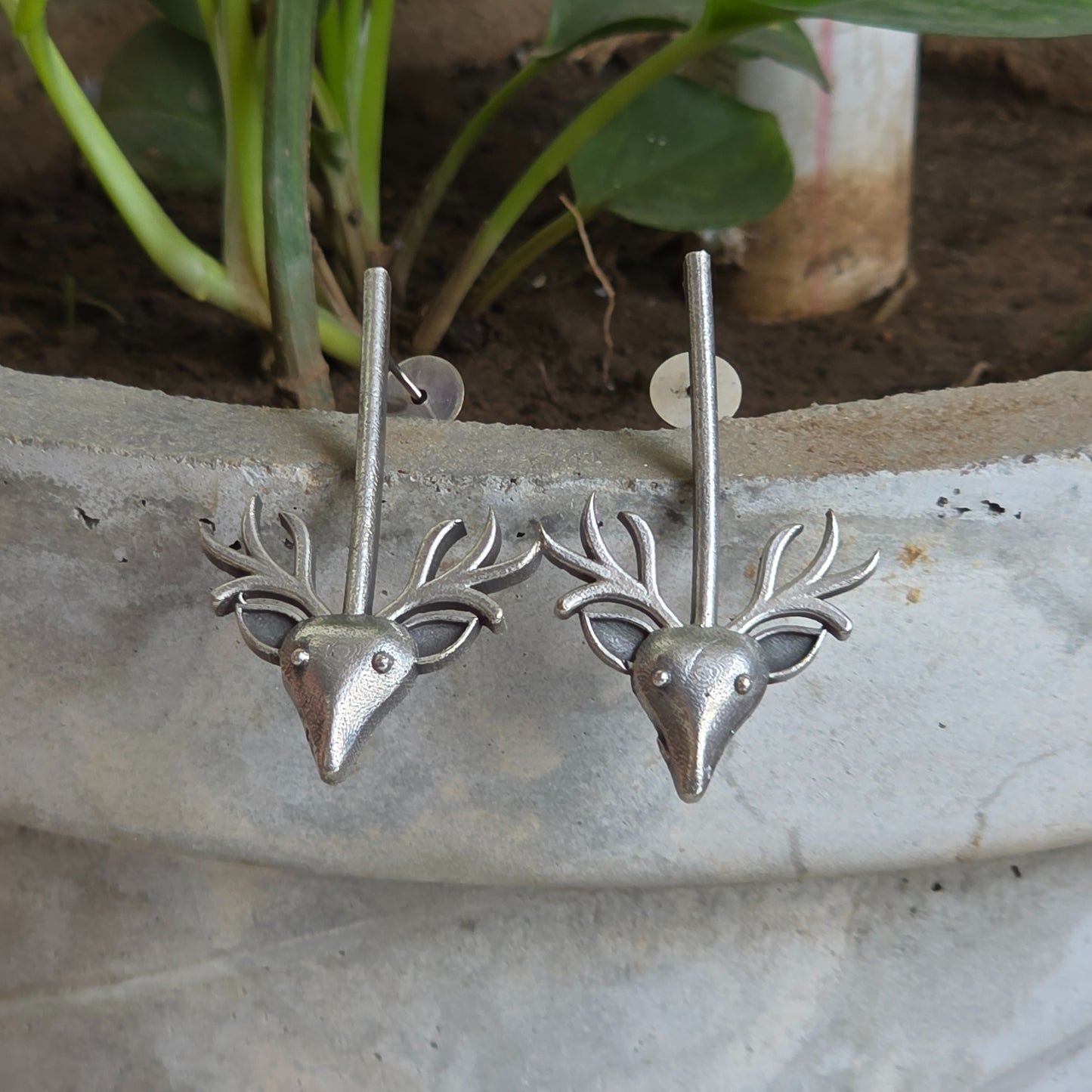 Naari Jewels Oxidized German Silver Deer Head Long Brass Earrings | Trendy Minimal Ethnic Jewelry for Women