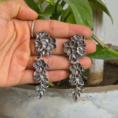 Naari Jewels Oxidized German Silver Rajasi Floral Falls Dangler Earrings For Women