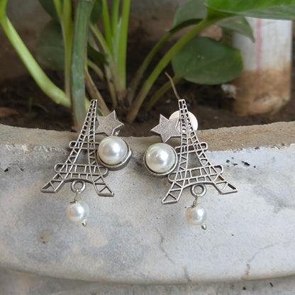 Naari Jewels Oxidized German Silver Eiffel Tower Stud Brass Earrings for Women