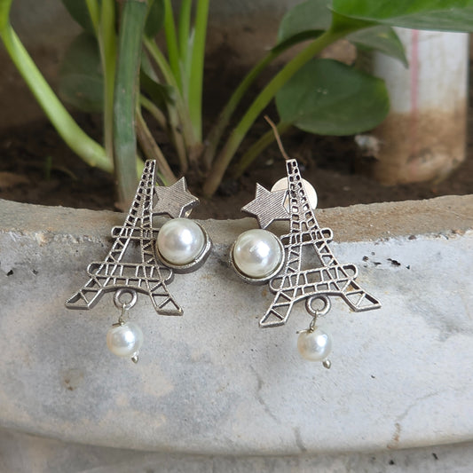 Naari Jewels Oxidized German Silver Eiffel Tower Stud Earrings for Women