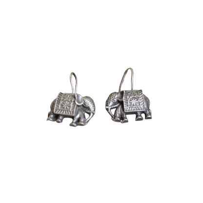 Naari Jewels Oxidized German Silver Elephant Design Dangle Earrings