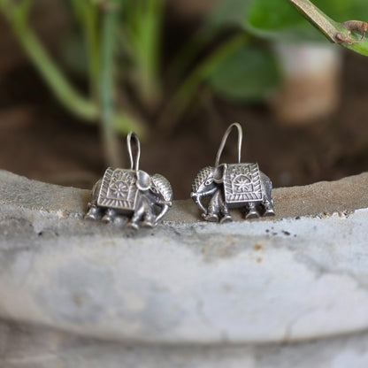 Naari Jewels Oxidized German Silver Elephant Design Dangle Earrings