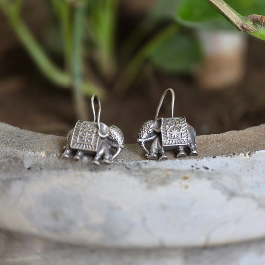 Naari Jewels Oxidized German Silver Elephant Design Dangle Earrings