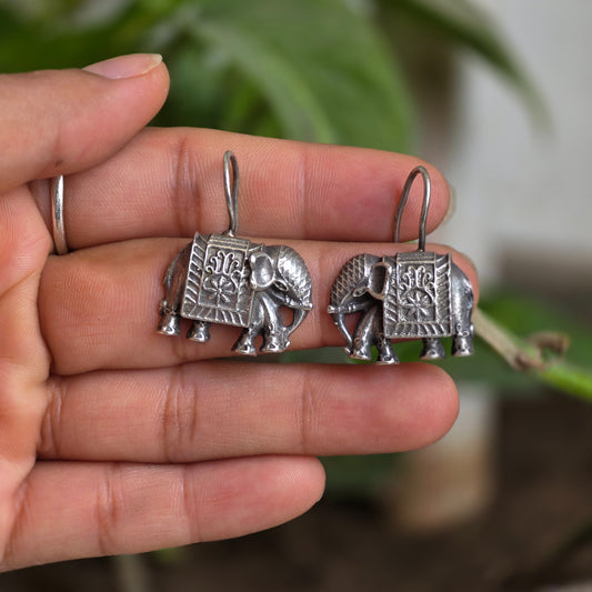 Naari Jewels Oxidized German Silver Elephant Design Dangle Earrings