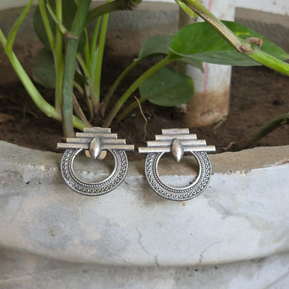 Naari Jewels Oxidized German Silver Circular Tribal Brass Studs Earrings for Women  | Ethnic Traditional earrings