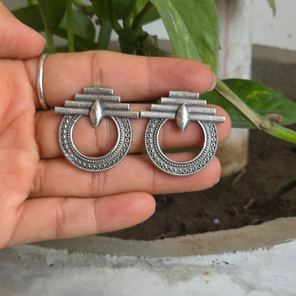 Naari Jewels Oxidized German Silver Circular Tribal Brass Studs Earrings for Women  | Ethnic Traditional earrings