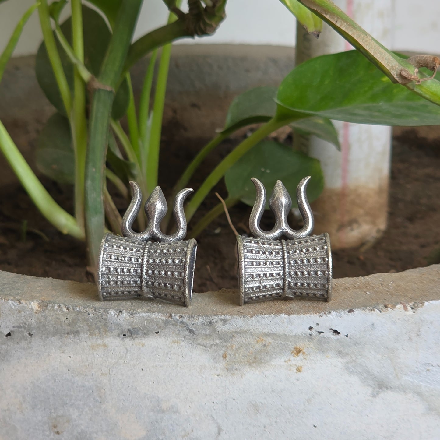 Naari Jewels Oxidized German Silver Shiv Damru Stud Brass Earrings for Women