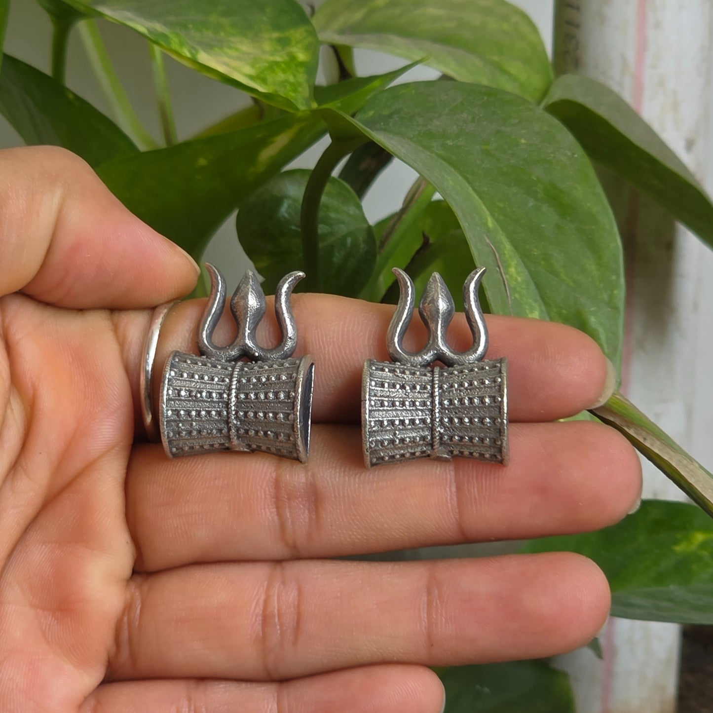 Naari Jewels Oxidized German Silver Shiv Damru Stud Brass Earrings for Women