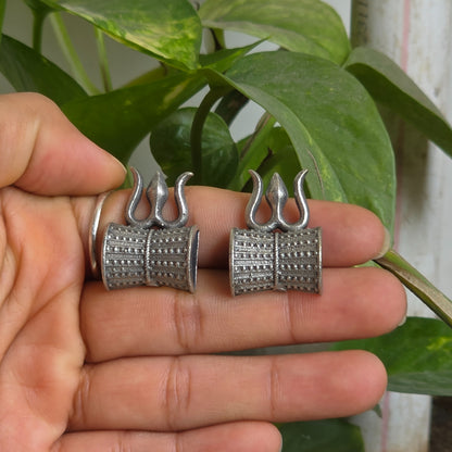 Naari Jewels Oxidized German Silver Shiv Damru Stud Brass Earrings for Women