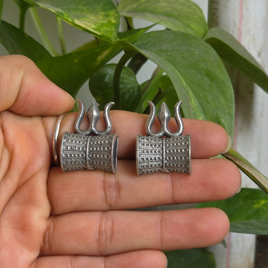 Naari Jewels Oxidized German Silver Shiv Damru Stud Earrings