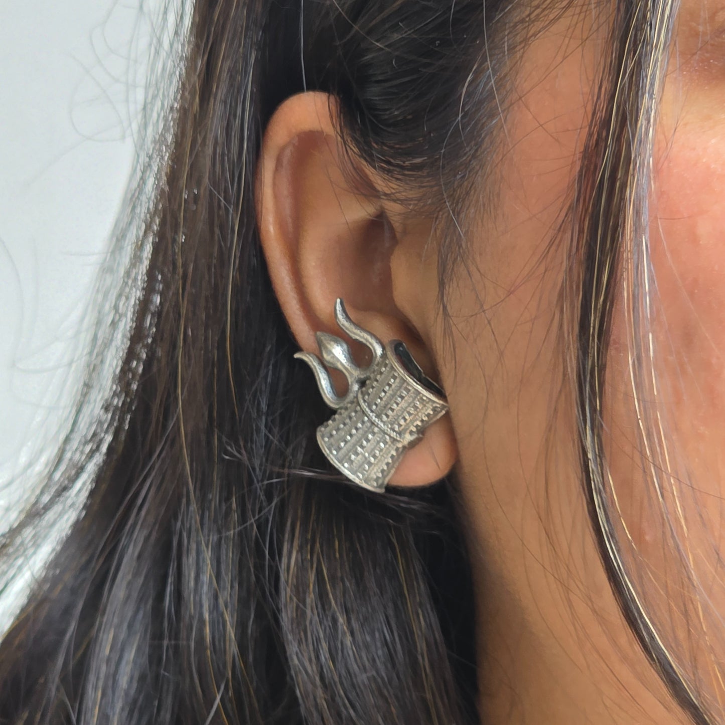 Naari Jewels Oxidized German Silver Shiv Damru Stud Brass Earrings for Women
