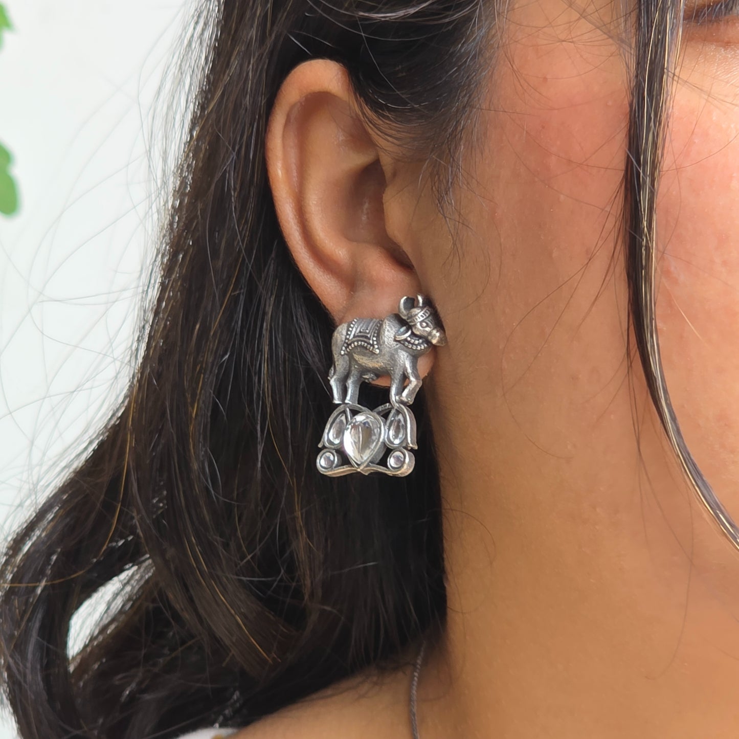 Naari Jewels Oxidized German Silver Kamdhenu Grace Studs Earrings