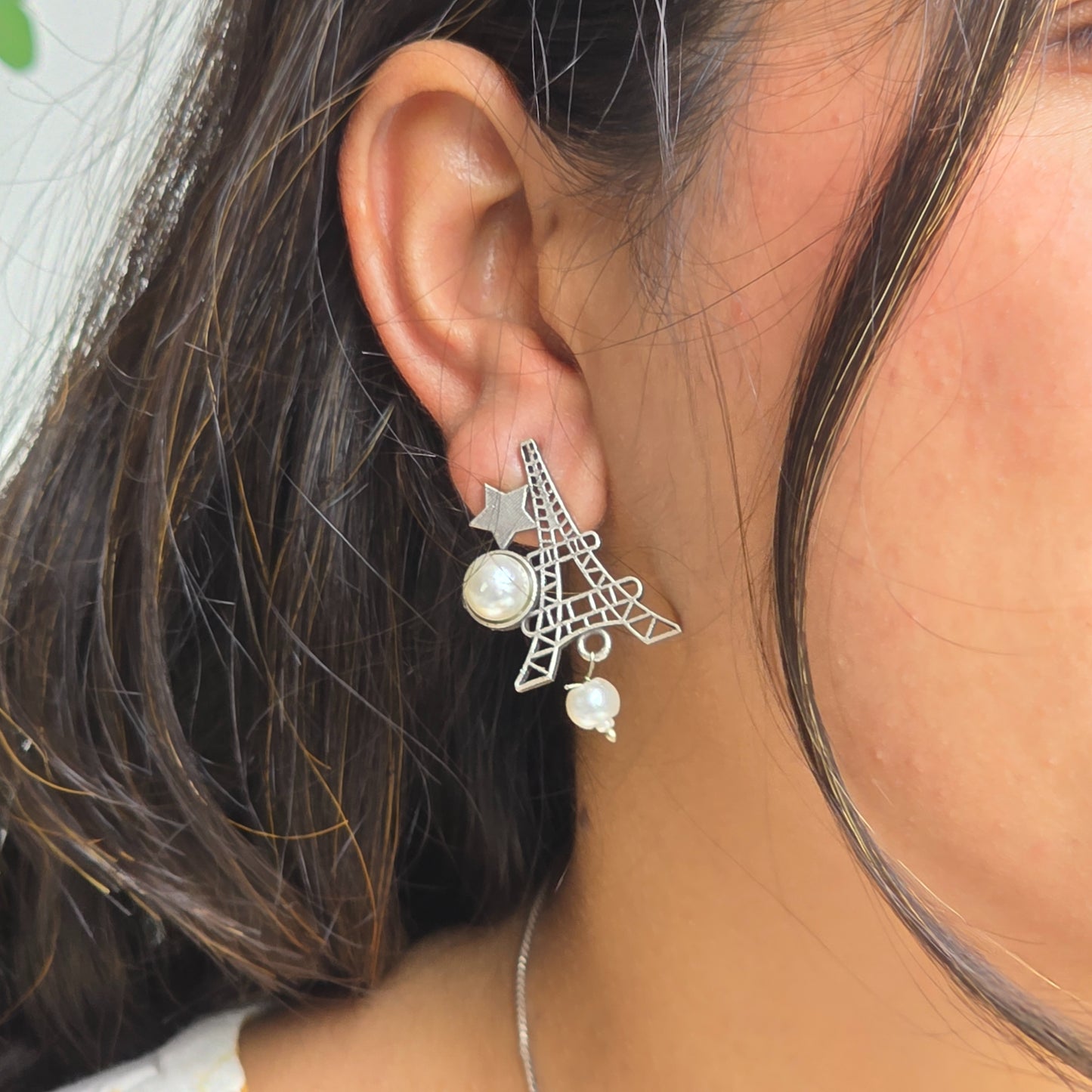 Naari Jewels Oxidized German Silver Eiffel Tower Stud Brass Earrings for Women