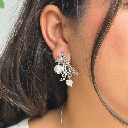 Naari Jewels Oxidized German Silver Eiffel Tower Stud Brass Earrings for Women