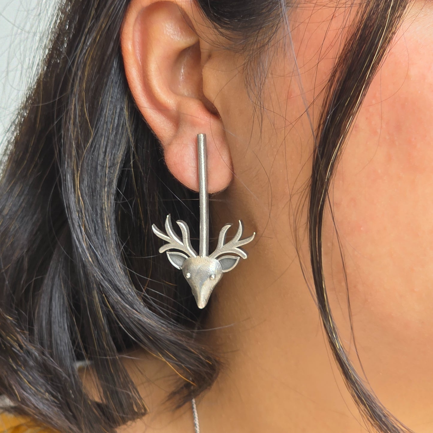 Naari Jewels Oxidized German Silver Deer Head Long Brass Earrings | Trendy Minimal Ethnic Jewelry for Women