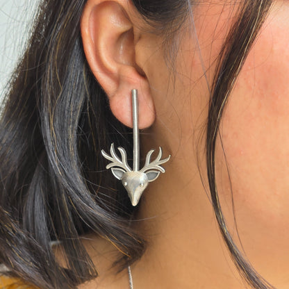 Naari Jewels Oxidized German Silver Deer Head Long Brass Earrings | Trendy Minimal Ethnic Jewelry for Women