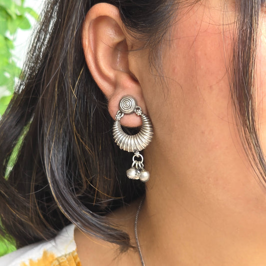 Naari Jewels Oxidized German Silver Vintage Spiral Ghungroo Drop Brass Earrings