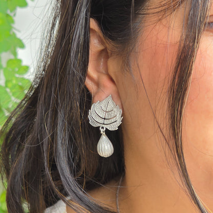 Naari Jewels Oxidized German Silver Vriksha Peepal Leaf Bead Drop Earrings