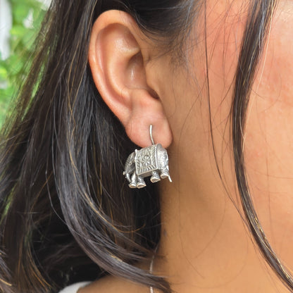 Naari Jewels Oxidized German Silver Elephant Design Dangle Earrings