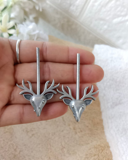 Naari Jewels Oxidized German Silver Deer Head Drop Earrings | Trendy Minimal Ethnic Jewelry for Women